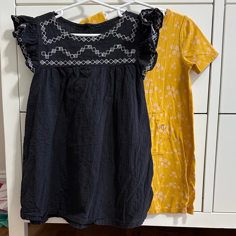 Cat & Jack Black Flutter-Sleeve Dress with White Embroidery